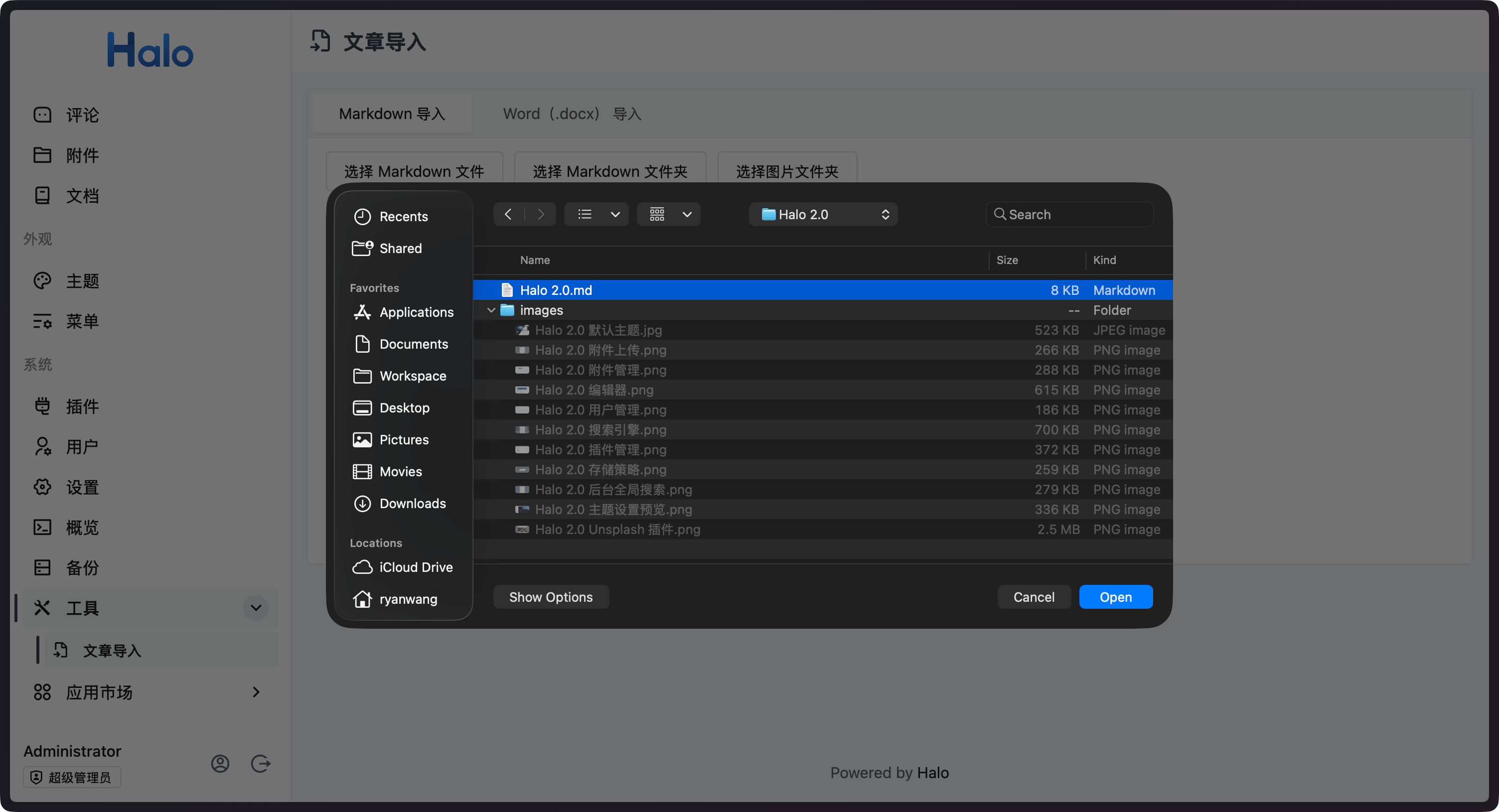 在 Halo 中导入 Markdown 和 Word 文档